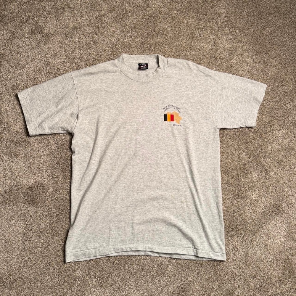 VINTAGE HEATHER GREY FRUIT OF THE LOOM BEST "BELGIUM" GRAPHIC TEE